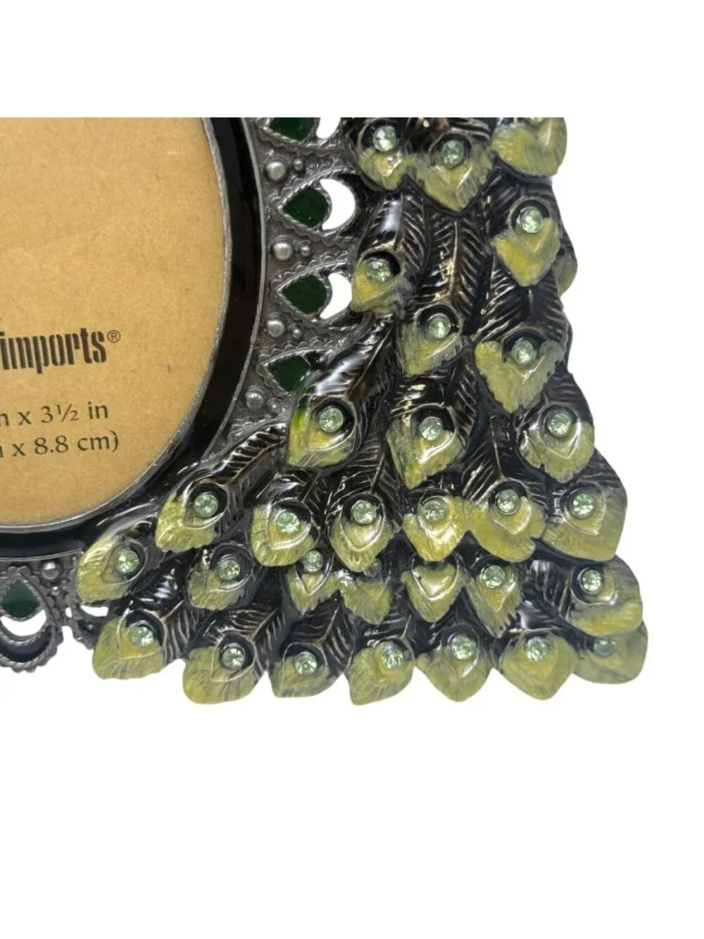 Pier 1 Imports Peacock Enamel Crystal Photo Frame for 2.5 x 3.5 Picture